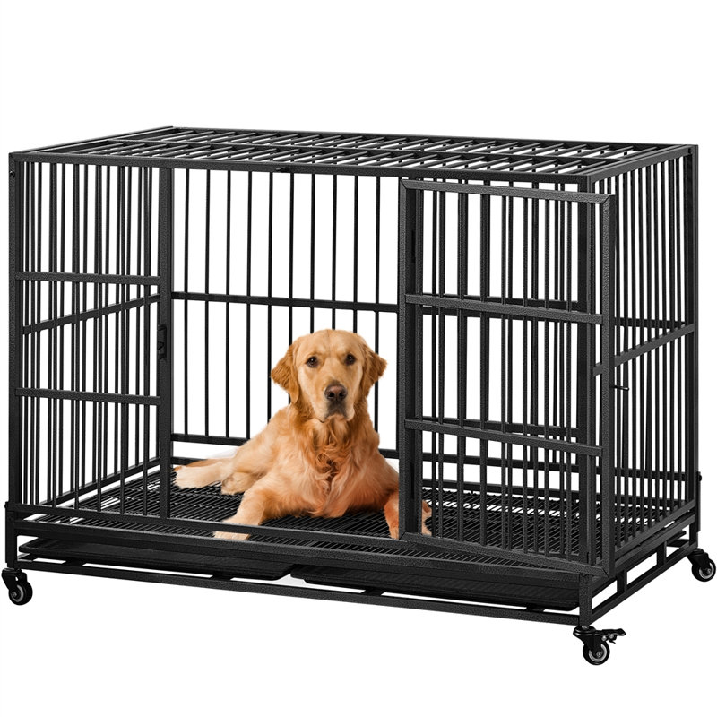 Cage pour chien indestructible pour chiens de taille moyenne à grande, Grand (H 35 po x l 28,5 po x P 48 po)