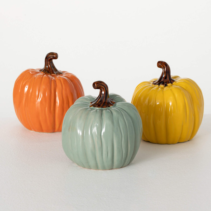 5.5" Colored Stoneware Pumpkin Trio Set of 3, Multicolor