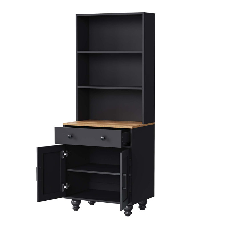 Armoire de rangement Farmhouse avec 4 pieds en forme de gourde, 1 tiroir, 1 armoire et des tablettes ouvertes