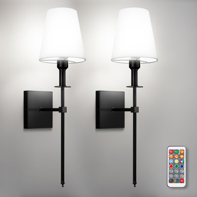 Alcester 24.6Inch Armed Sconces Wallchiere with White Fabric Shade, Remote Control