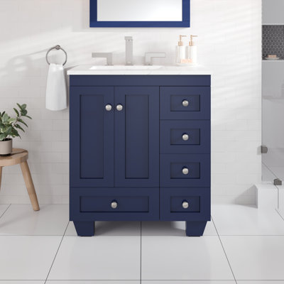 Yena 28 In. Blue Single Sink Bath Vanity With Carrara Quartz Top And Undermount Porcelain Sink