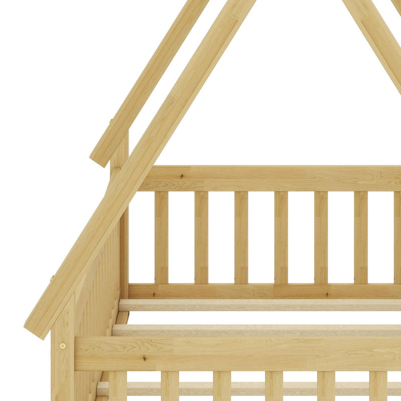 Playful  Floor Bed With Guardrails And Sturdy Slatted Base, Natural