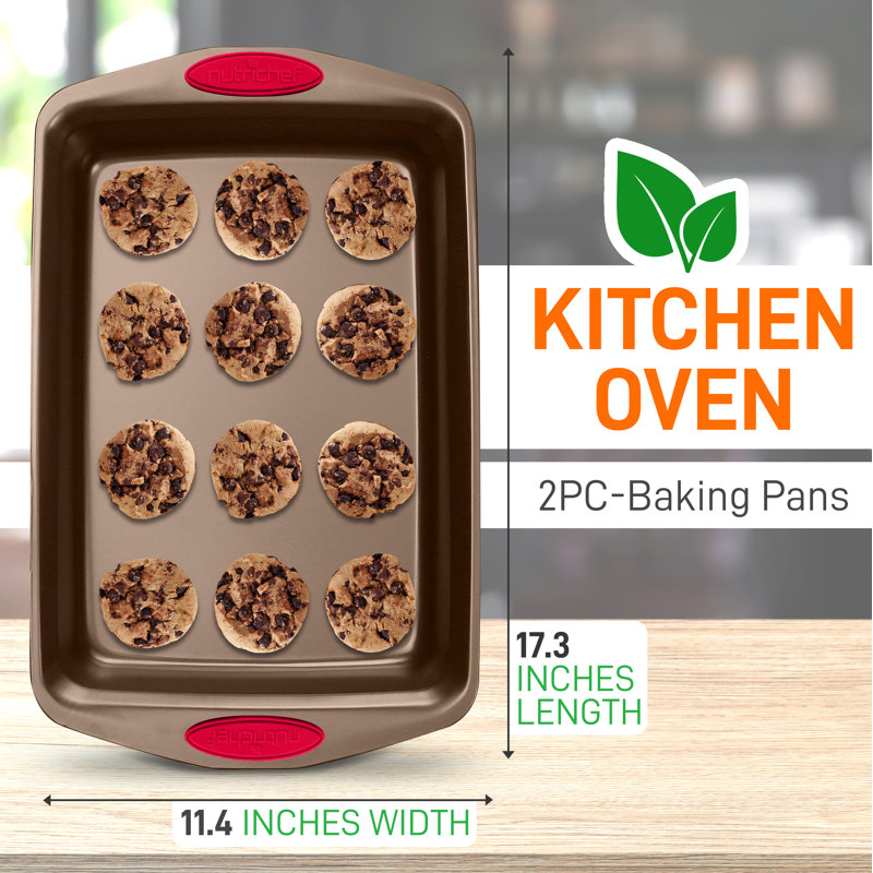 NutriChef Non-Stick Steel 2 Piece Baking Sheet Set, Gold