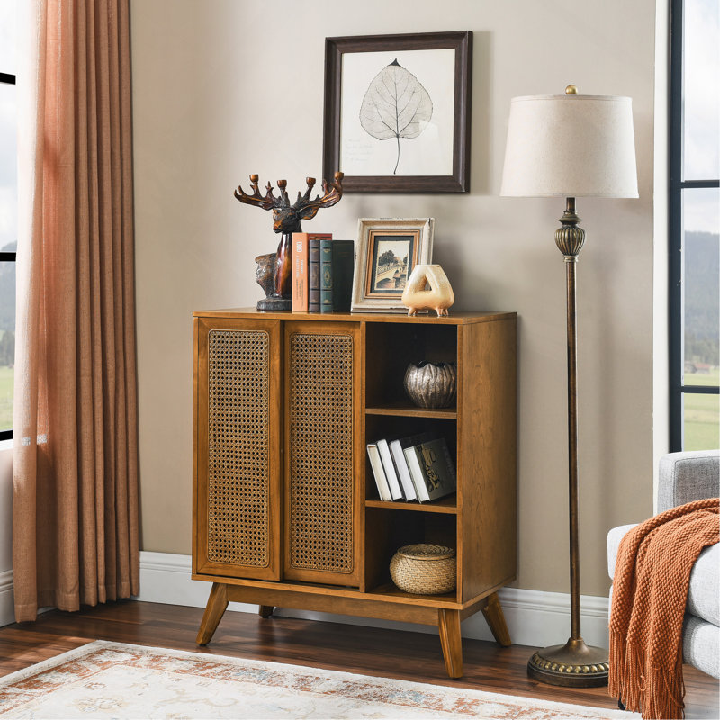 Buffet Mid-Century Modern Rattan Cabinet, Buffet Cabinet, Noyer