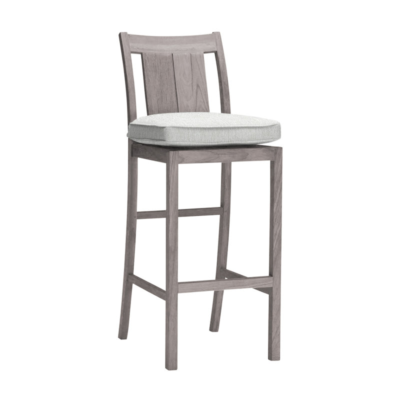 Croquet 30" Patio Bar Stool with Cushion, Welt, Oyster Teak, Intermix Indigo
