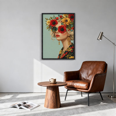 Woman In Floral Jacket With Gold Earrings And Sunglasses Canvas Wall Art