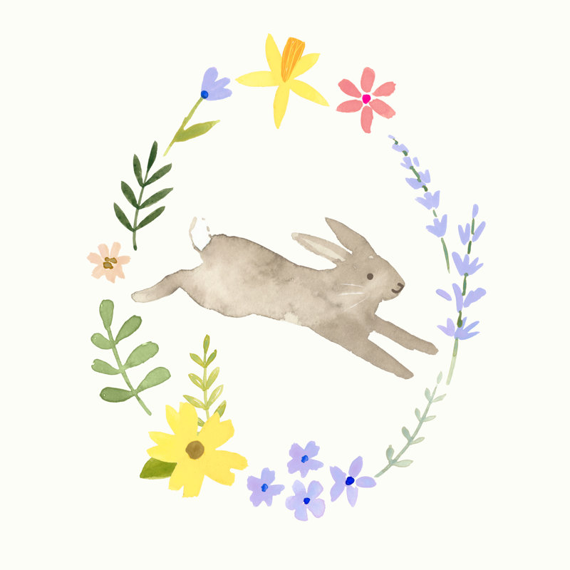 Wildflower Bunny II by Victoria Barnes - Wrapped Canvas Painting, 51cm H x 51cm W