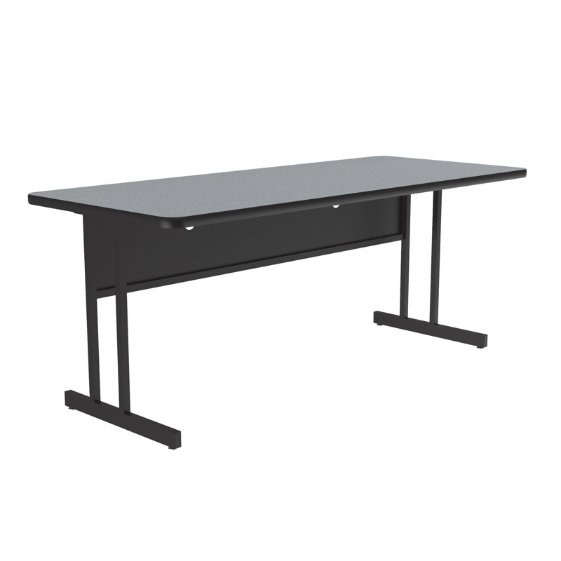 Black Steel Frame Medium Oak Laminate Rectangular Desk