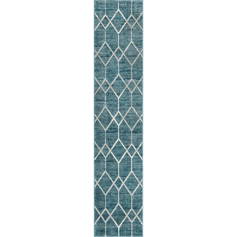 Tapis contemporain Eshin de couleur brise, Tapis de couloir 2 pi 7 po x 13 pi
