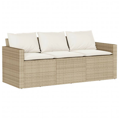 Ophelia & Co. Patio Sofa With Cushions 3-Seater Beige Poly Rattan