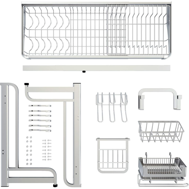 Égouttoir à vaisselle pour égouttoir au-dessus de l'évier, étagère de cuisine pleine longueur à 2 niveaux en acier inoxydable, organisateur de comptoir extensible multifonctionnel, égouttoir à vaisselle peu encombrant