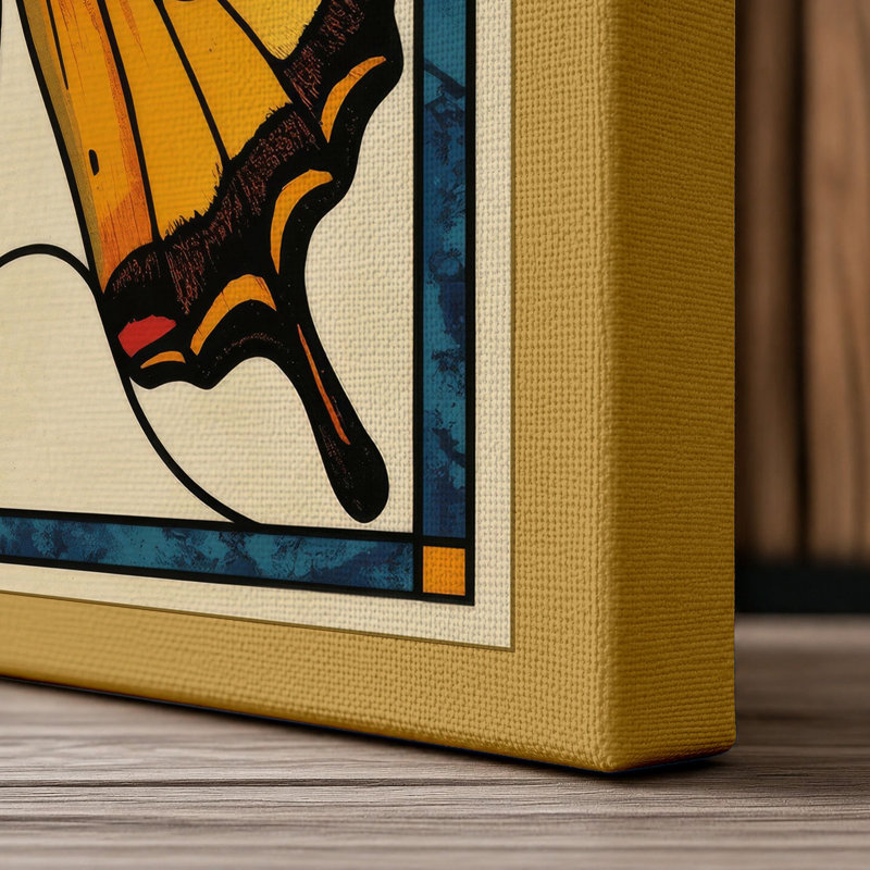 Symmetrical Butterfly Art Deco 1 Piece Wrapped Canvas Wall Art, 18x12 - 45.7 x 30.5 cm, Ochre Border