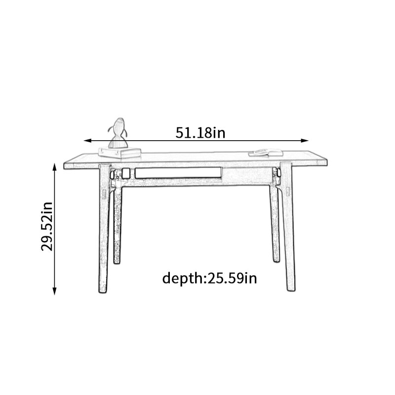 Black Ash Wood Rectangular Writing Desk, 29.52" H x 51.18" W x 25.59" D