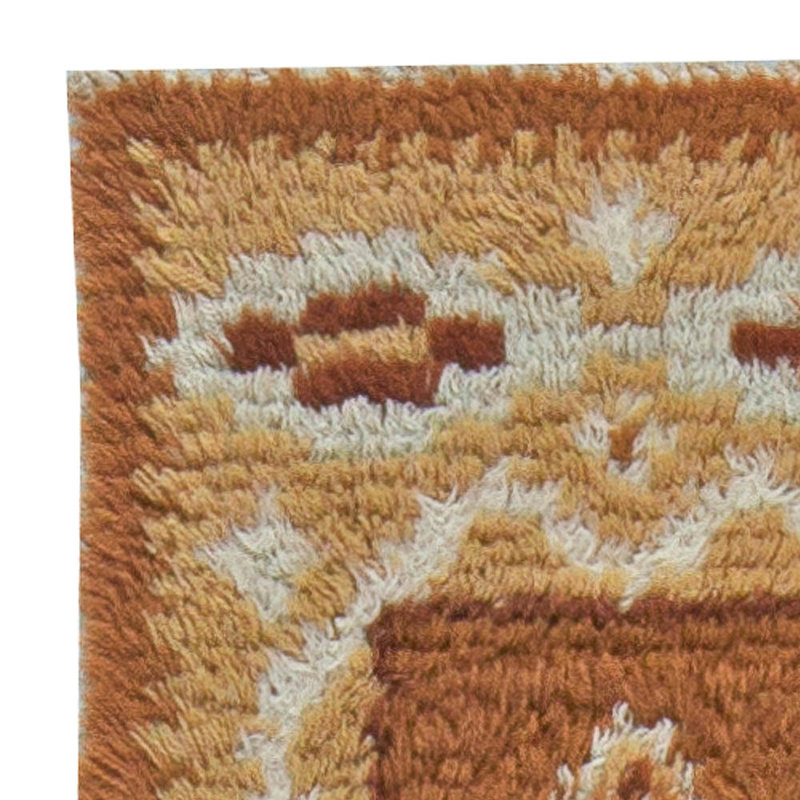 Tapis beige / brun en laine fait à la main 3 pi x 6 pi Mid-20Th Century