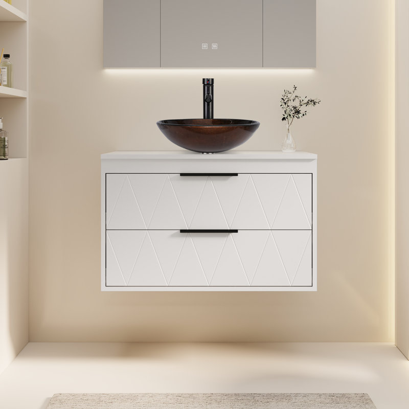 Sharee 30" Wall Mount Bathroom Vanity With Vessel Sink, White