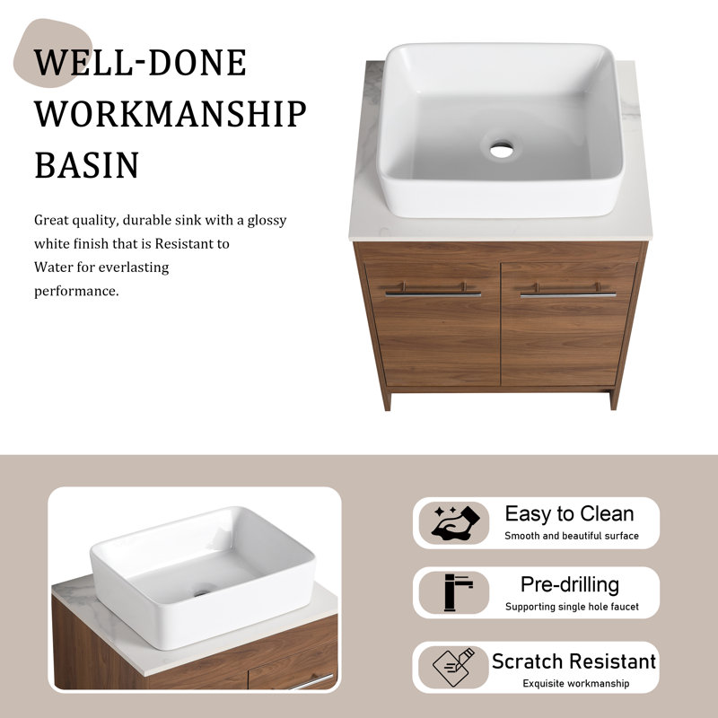Karleah 24.07 " W Freestanding Standard Free Standing 1 Single Vanity Bathroom Vanity With Stone Top