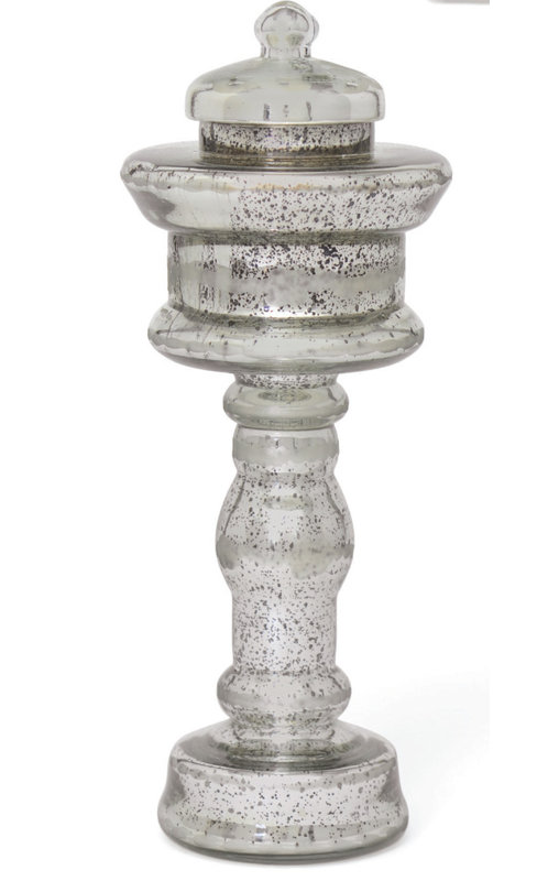 Bocal en verre argenté antique avec couvercle