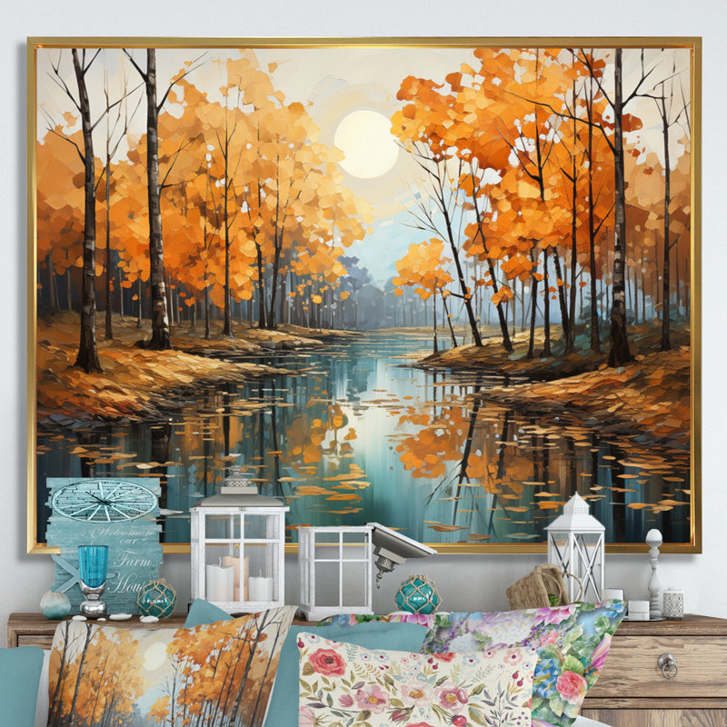 Birch Woods Golden Reflections III sur toile, Cadre flottant doré, H 30 po x l 40 po x P 1,5 po