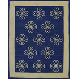 Blue Handwoven Wool Clover Grid Geometric Modern Contemporary Carpet Rug