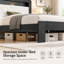 Structure de lit plateforme grand, cadre d'aspect bois noir avec velours doux, système de support à lattes en bois robuste, facile à assembler, aucun sommier requis, mobilier de chambre de luxe