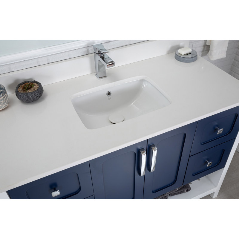 Ensemble de meuble-lavabo simple 47,2 po avec miroir Cesiro, Bleu foncé / Blanc