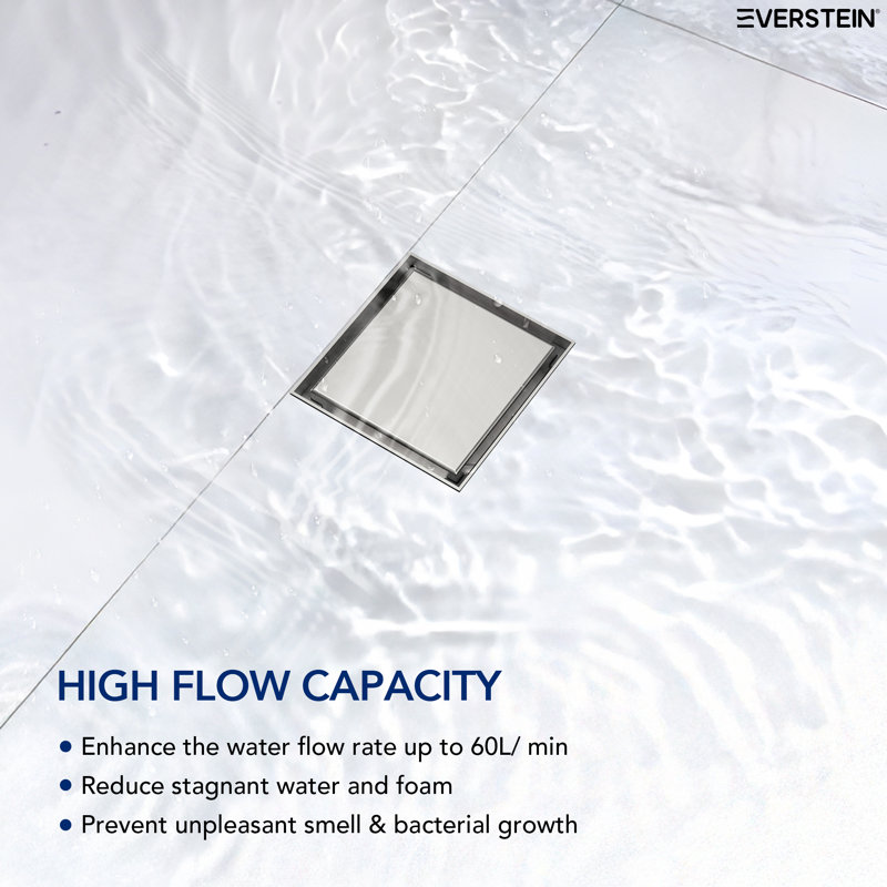 4 Inches Square Shower Drain, Brushed Nickel