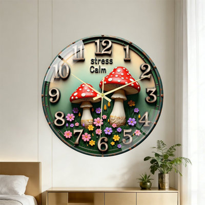 Horloge de jardin champignon avec fleurs et chiffres - horloge murale moderne en verre 16 po