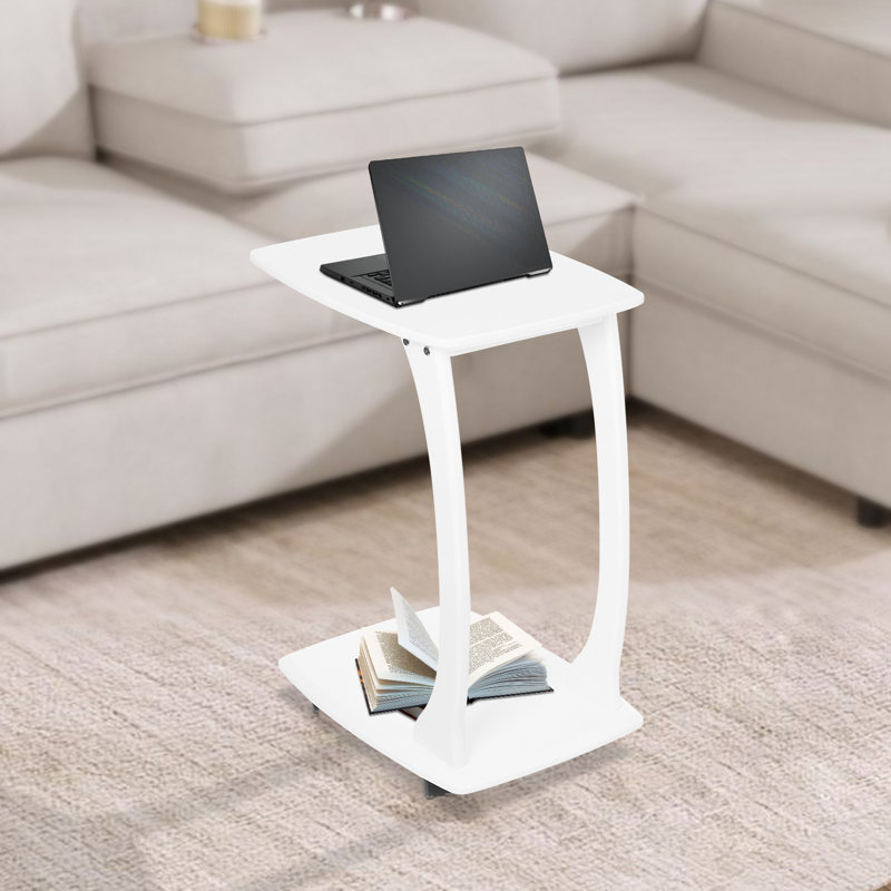 Table d'appoint en forme de C avec roulettes: H 18,11 po x P 13,78 po x H 24,8 po, Blanc