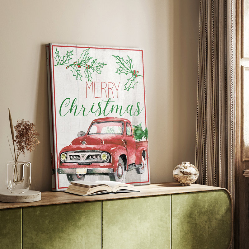 Merry Christmas Red Truck -Gallery Wrapped Cavas, 48" H x 32" W