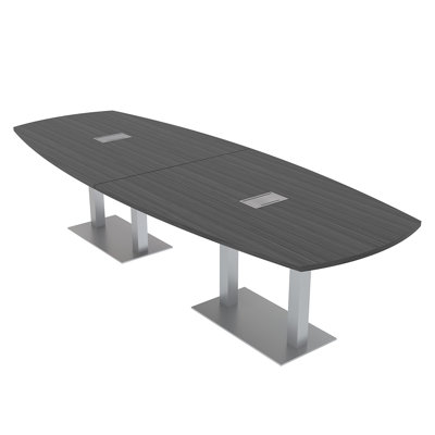 Arc-Boat Meeting Room Table With Double Metal Post Base 2 Power And Data Modules by Inbox Zero