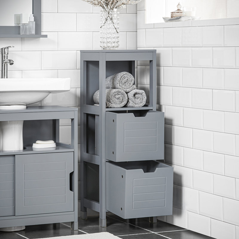 Lyndora Freestanding Tall Bathroom Cabinet, Dark Grey