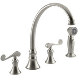 Revival 4-Hole Kitchen Sink Faucet with 9-3/16" Spout, Matching Finish Sidespray and Scroll Lever Handles