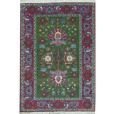 Hand-Knotted High-Quality Green and Wine Area Rug