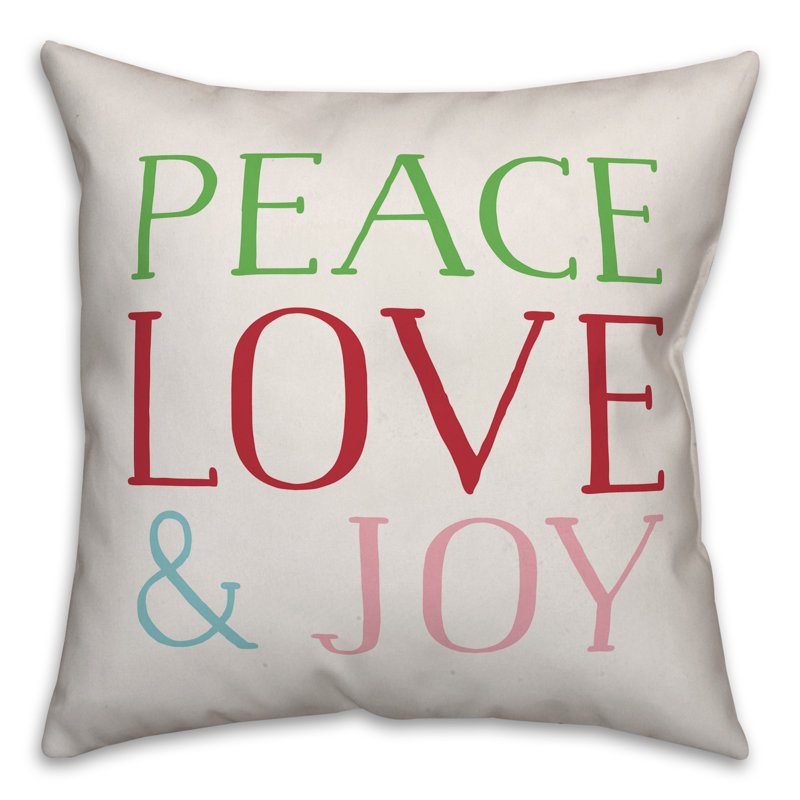  Housse de coussin Peace Love and Joy, 16 po x 1 po, Polyester/ Bourre en polyester