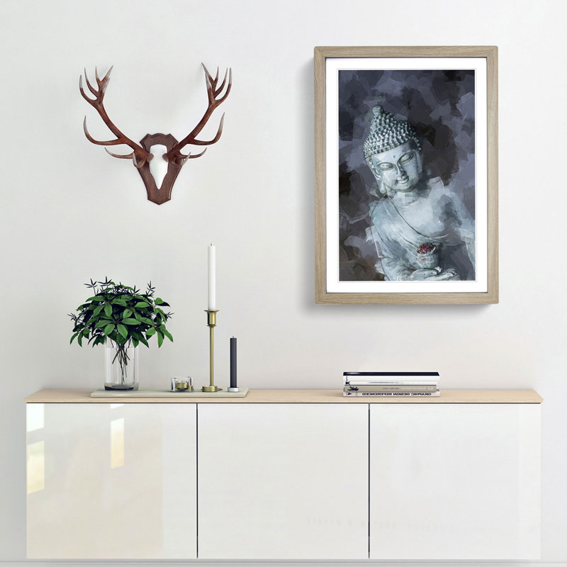 Smoke Surrounding the Buddha in Abstract - Picture Frame Graphic Art Print, 36cm H x 27cm W x 2cm D, Oak Framed