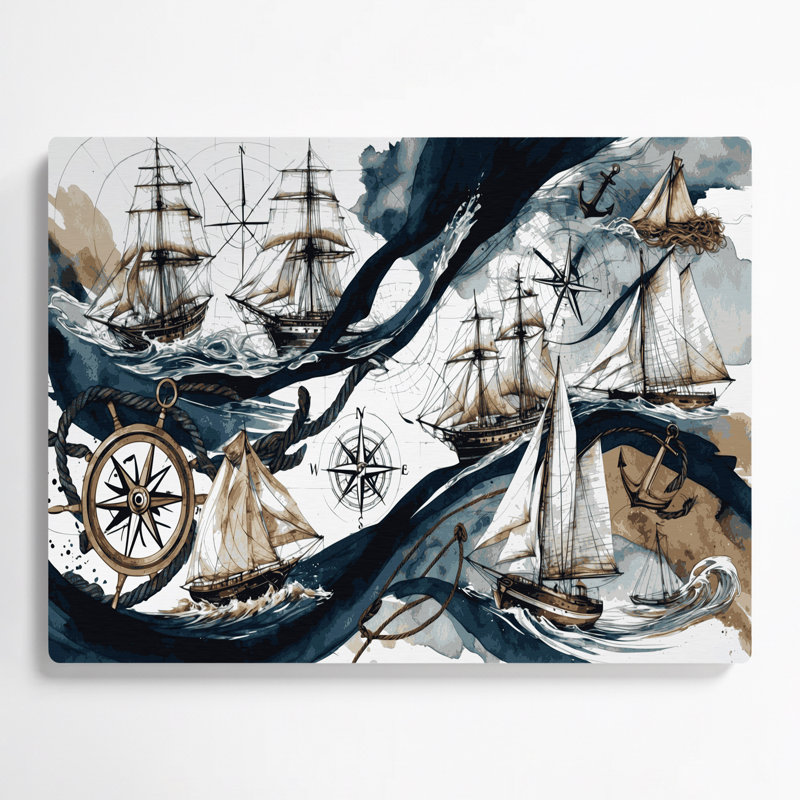 Art mural en métal beige éléments nautiques marines, H 8 po x l 10 po