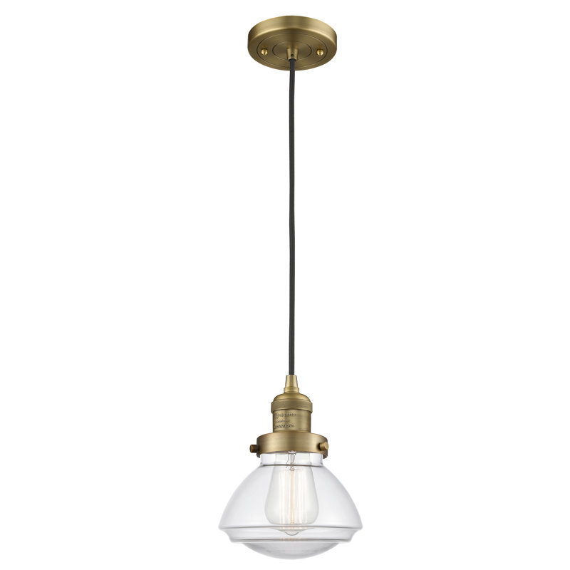 Luminaire suspendu simple à 1 lumière Chesterville, Ampoule non incluse, Laiton brossé, Transparent
