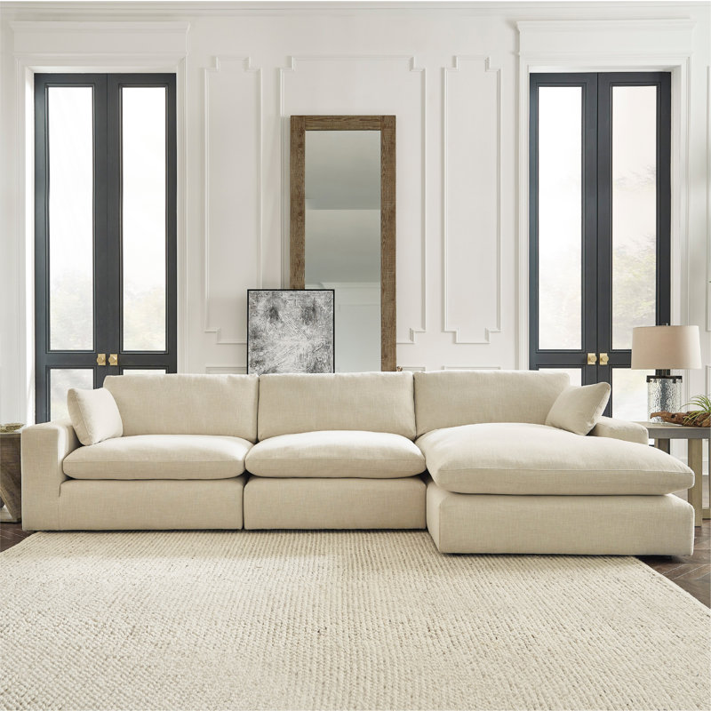 Canapé modulaire Elyza, Accoudoir à droite (vu de face), 100 % polyester beige
