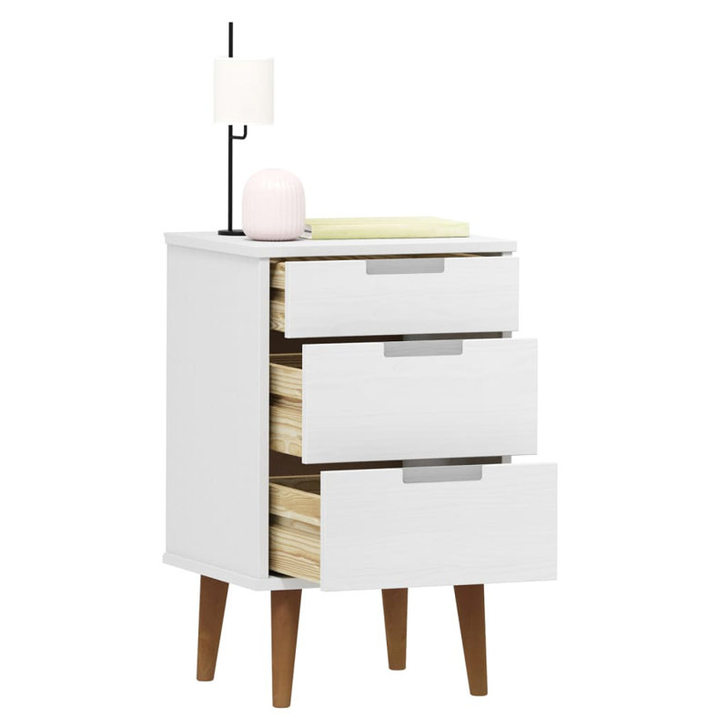 Hailley 40cm W Solid Wood Bedside Table, White