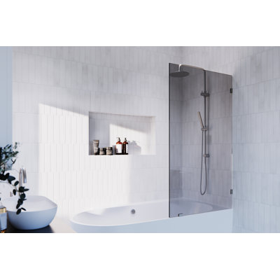 Ursa 34 in. x 58.25 in. Frameless Gray Tinted Single Fixed Bath Panel