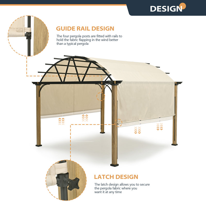 Happatio Aluminum Pergola with Canopy, 12 ft. W x 12 ft. D