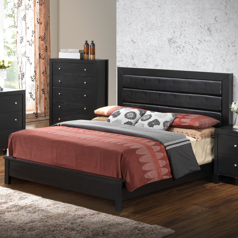Lisbon Vegan Leather Standard Bed, Black, Queen