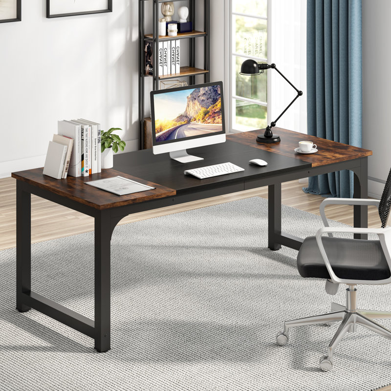 180cm Rectangle Conference Table, Rustic Brown/Black, Black