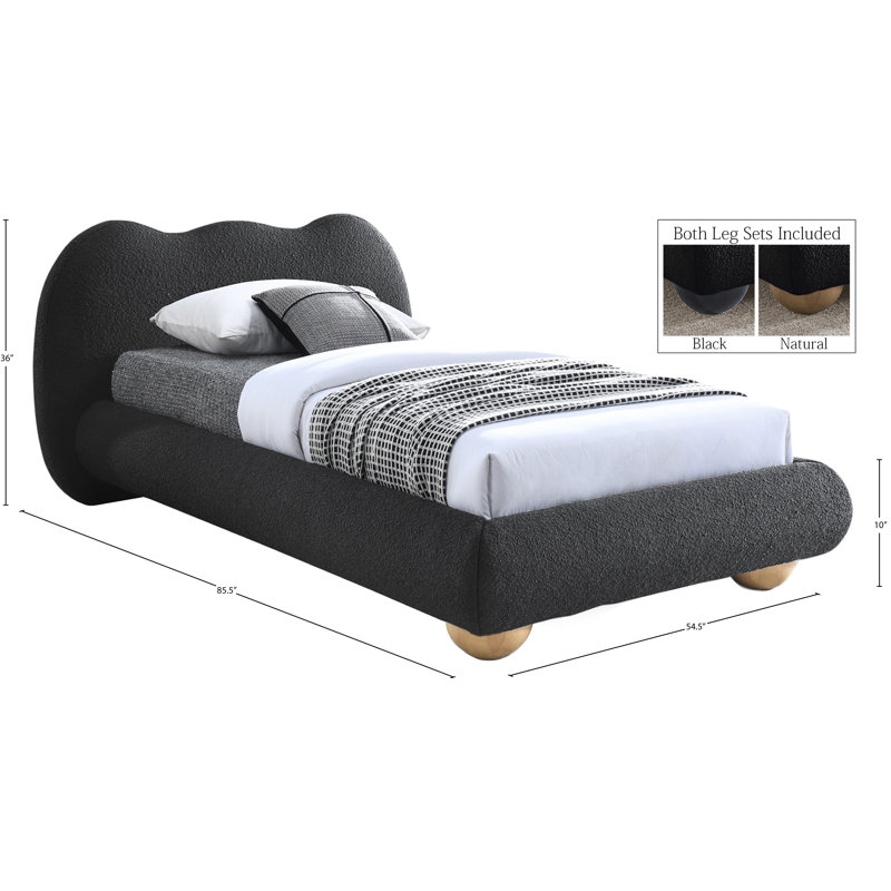 Hyde Upholstered Panel Bed, Twin, Black Boucle Fabric