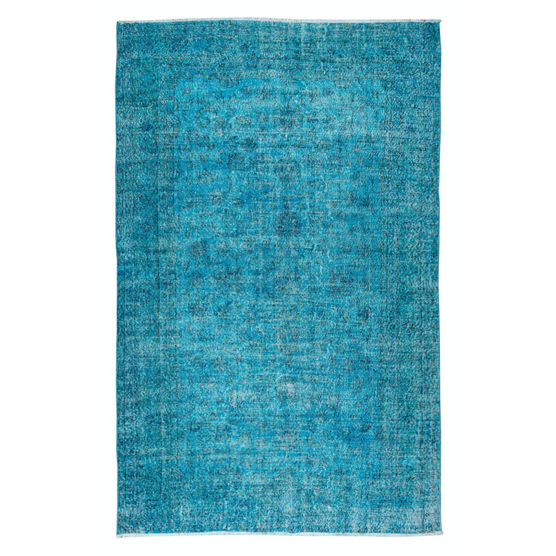 Tapis turc traditionnel fait à la main 7 pi x 11 pi teint en bleu sarcelle pour un intérieur moderne