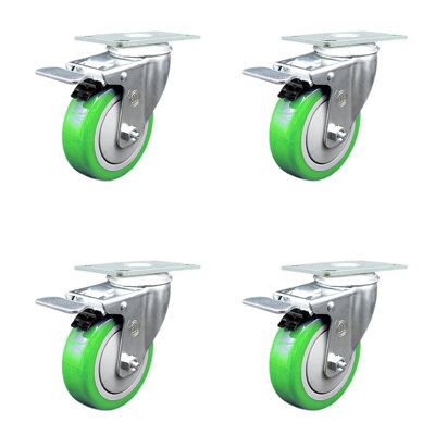 4 Inch SS Polyurethane Top Plate Caster Set Total Lock Brake SCC