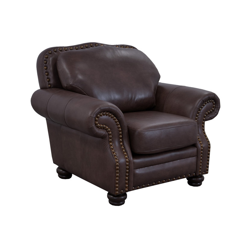 Somto 50" Genuine Leather Rolled Arm Club Chair, Brompton Espresso Genuine Leather