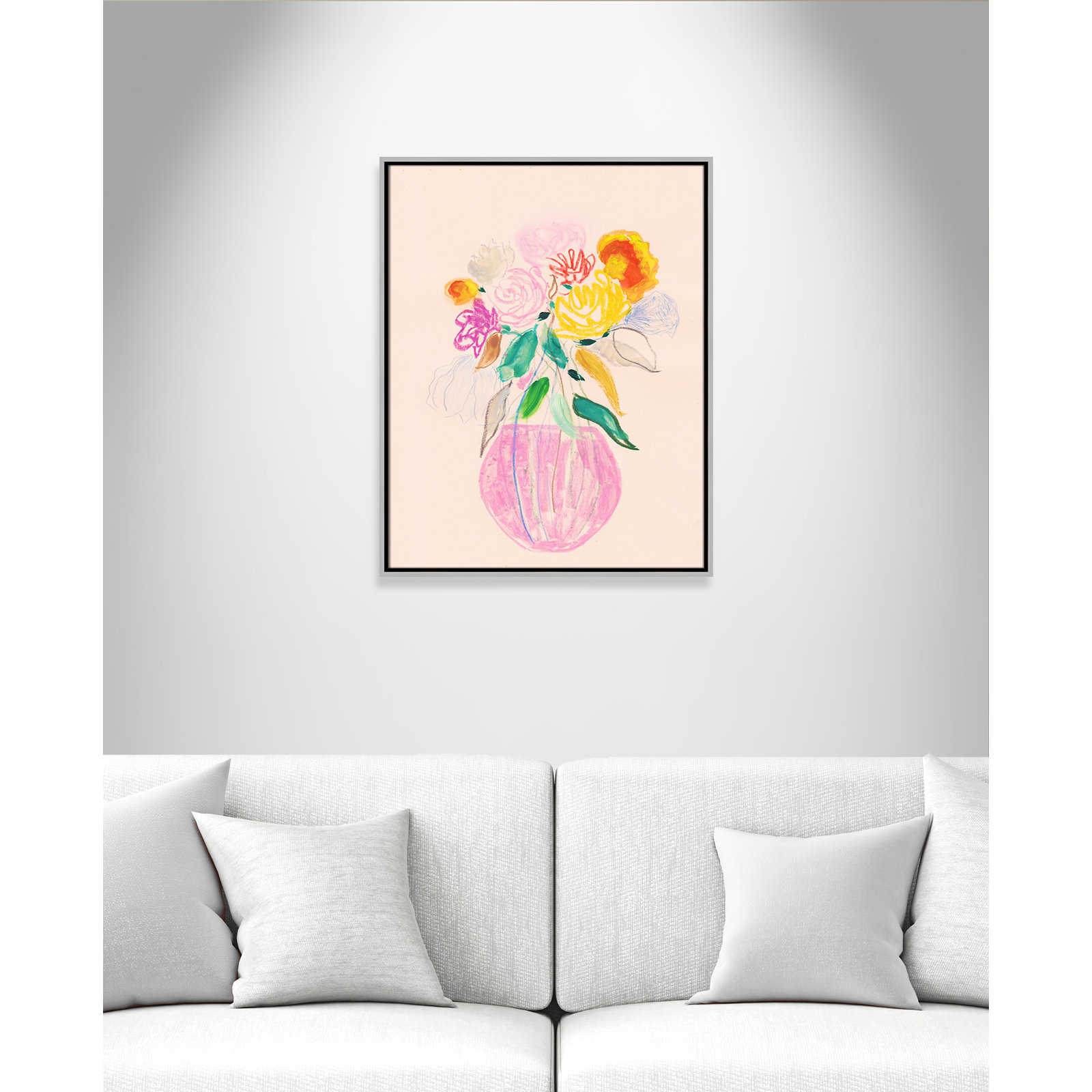 Simple Floral Collection "Simple Floral I" Print by Bea Dina, Silver Floater Framed Canvas, No Mat, 29.5" H x 23.5" W x 2" D
