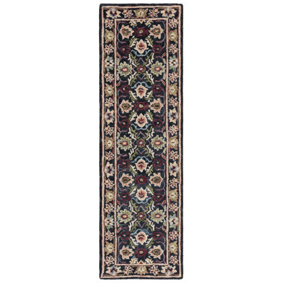 Saule Handtufted Wool Cotton Oriental Rug in Black/Ivory