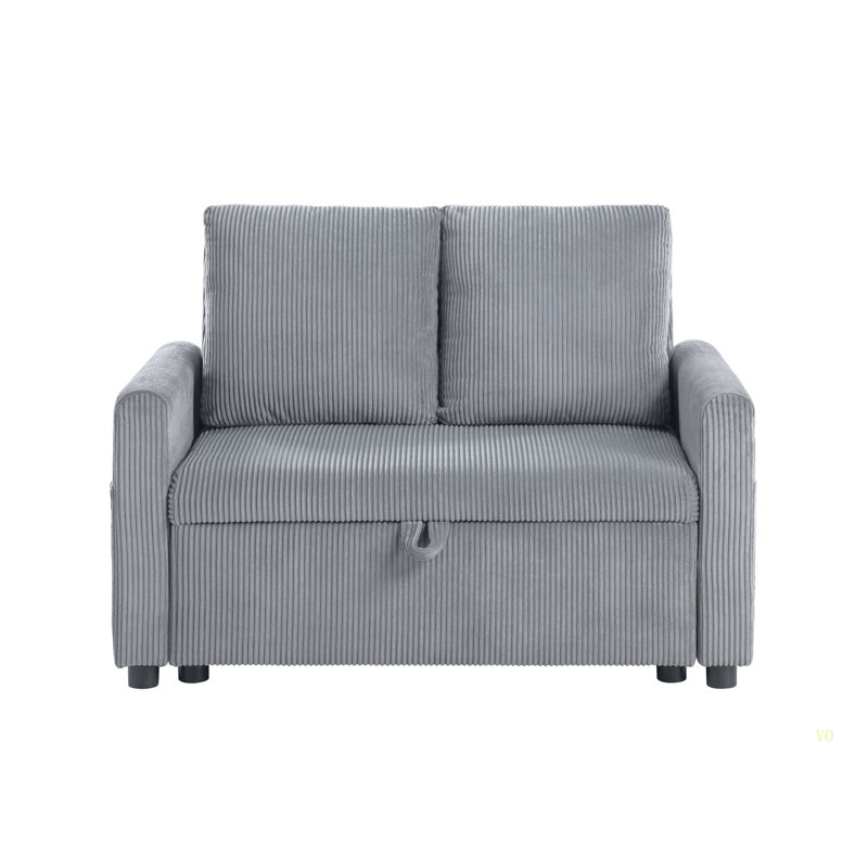 Causeuse en velours côtelé l 45 po Oswin avec rangement, poche latérale Oswin